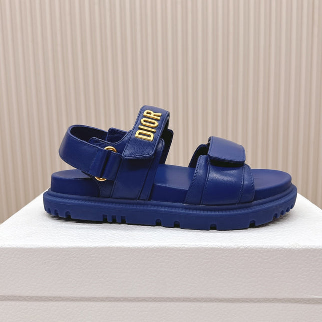 DIOR BACK-STRAP SANDALS 25S IN NAVY BLUE CALFSKIN WITH GOLD HARDWARE