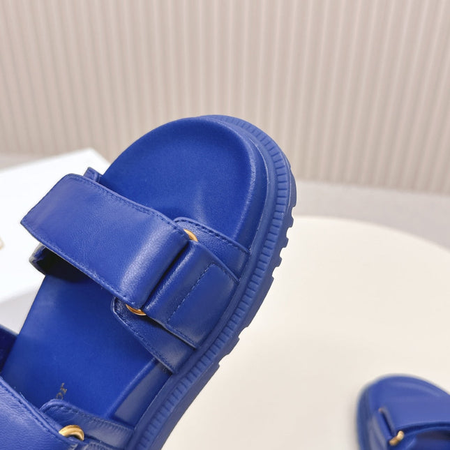 DIOR BACK-STRAP SANDALS 25S IN NAVY BLUE CALFSKIN WITH GOLD HARDWARE