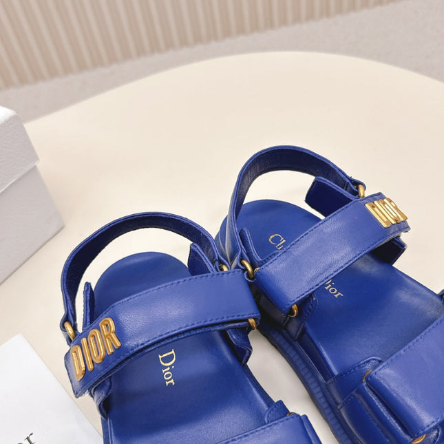DIOR BACK-STRAP SANDALS 25S IN NAVY BLUE CALFSKIN WITH GOLD HARDWARE