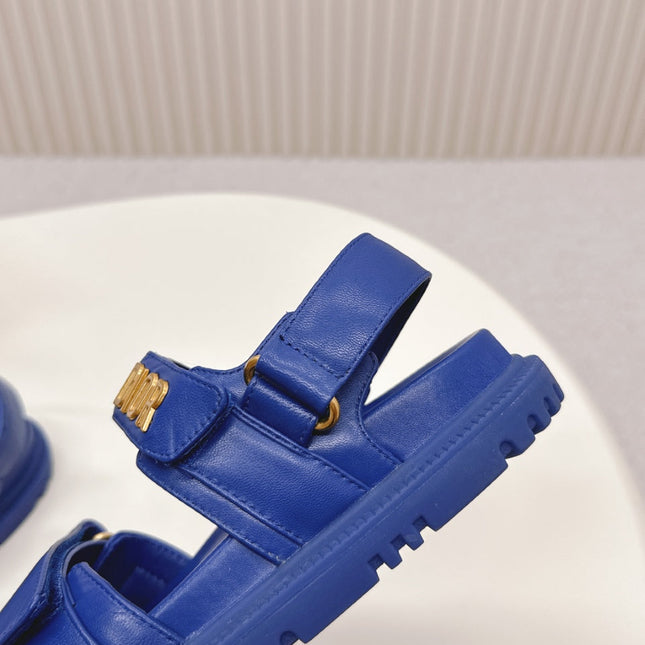 DIOR BACK-STRAP SANDALS 25S IN NAVY BLUE CALFSKIN WITH GOLD HARDWARE