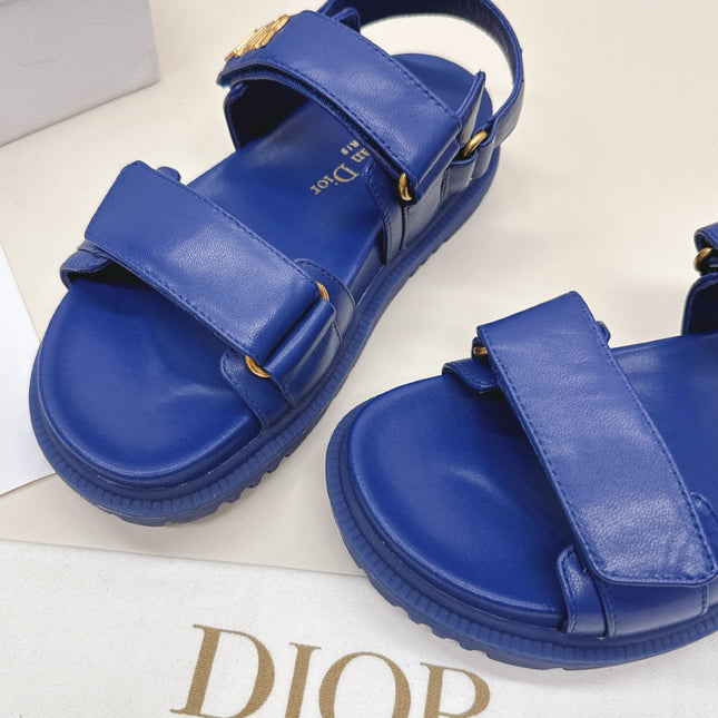 DIOR BACK-STRAP SANDALS 25S IN NAVY BLUE CALFSKIN WITH GOLD HARDWARE