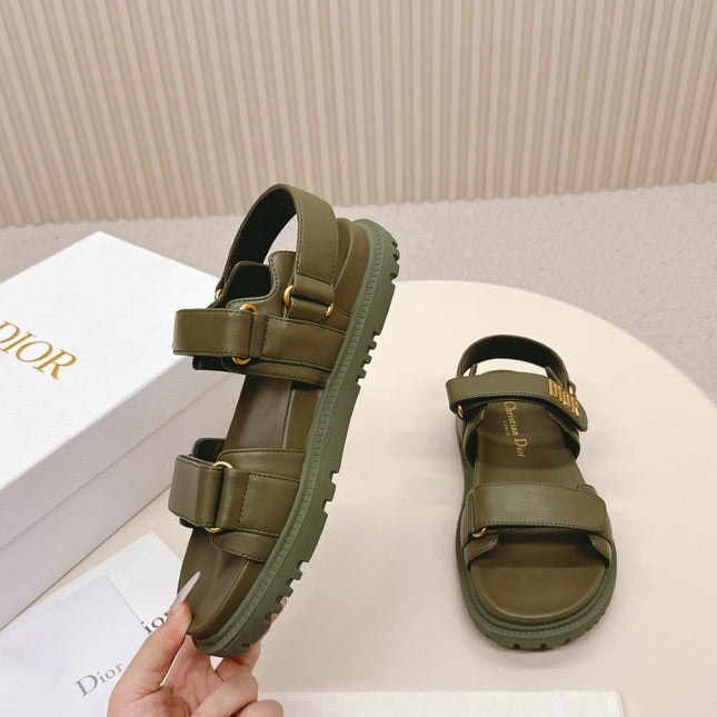 DIOR BACK-STRAP SANDALS 25S IN MOSS GREEN CALFSKIN WITH GOLD HARDWARE