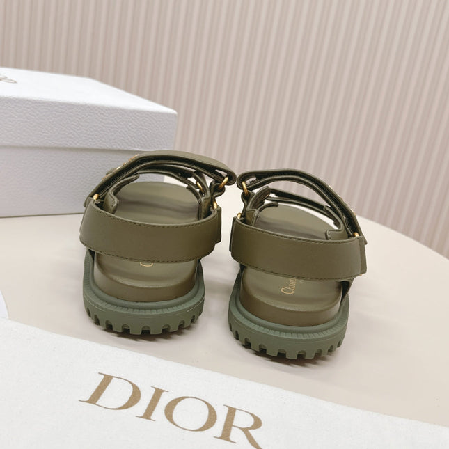 DIOR BACK-STRAP SANDALS 25S IN MOSS GREEN CALFSKIN WITH GOLD HARDWARE