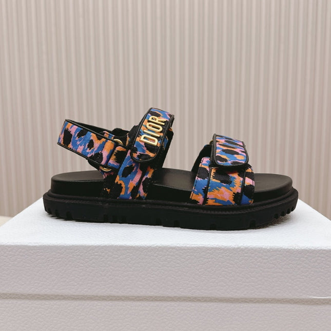 DIOR BACK-STRAP SANDALS 25S IN MULTICOLOR FABRIC AND CALFSKIN WITH GOLD HARDWARE