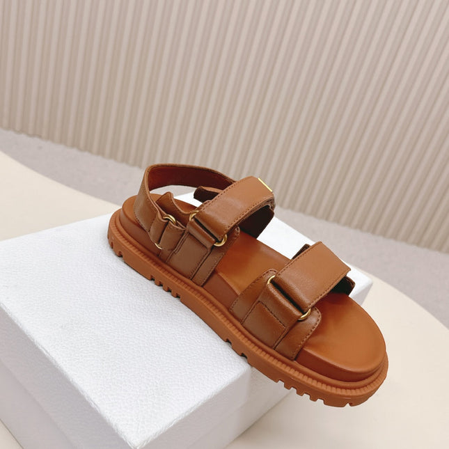 DIOR BACK-STRAP SANDALS 25S IN BRICK BROWN CALFSKIN WITH SILVER HARDWARE