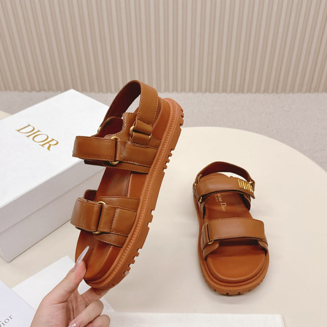 DIOR BACK-STRAP SANDALS 25S IN BRICK BROWN CALFSKIN WITH SILVER HARDWARE