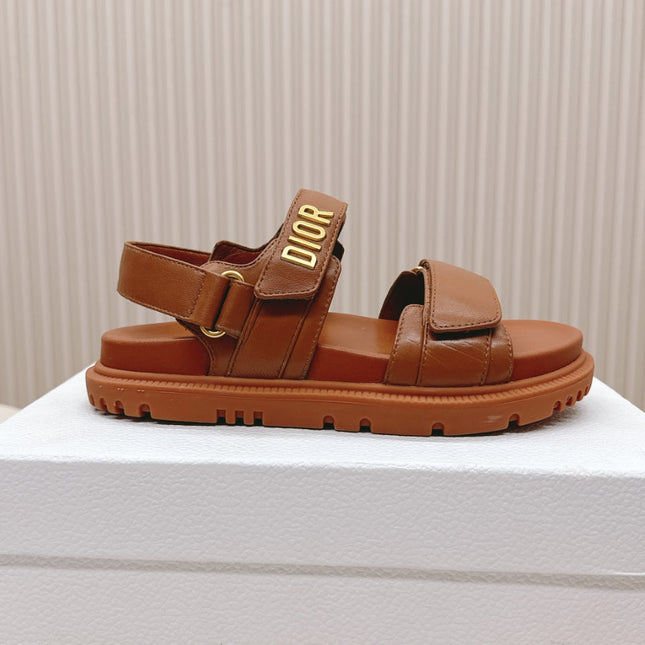 DIOR BACK-STRAP SANDALS 25S IN BRICK BROWN CALFSKIN WITH SILVER HARDWARE