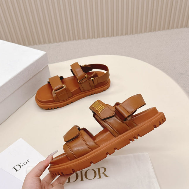 DIOR BACK-STRAP SANDALS 25S IN BRICK BROWN CALFSKIN WITH SILVER HARDWARE