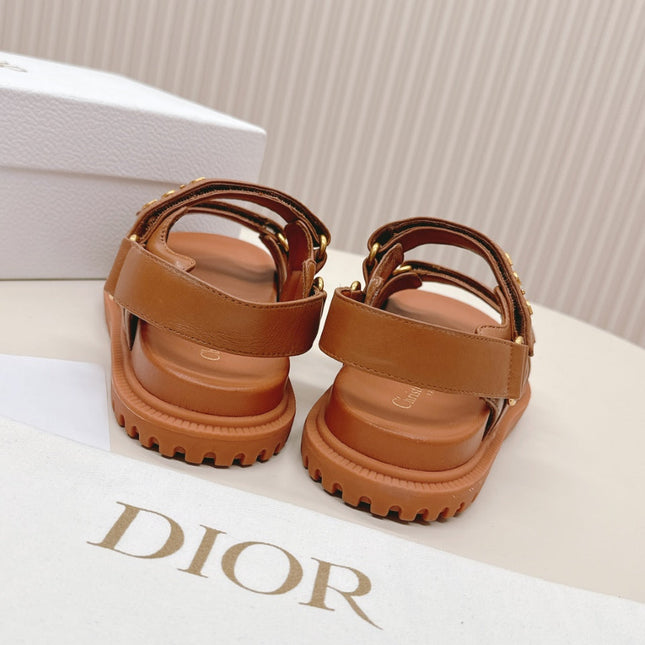 DIOR BACK-STRAP SANDALS 25S IN BRICK BROWN CALFSKIN WITH SILVER HARDWARE