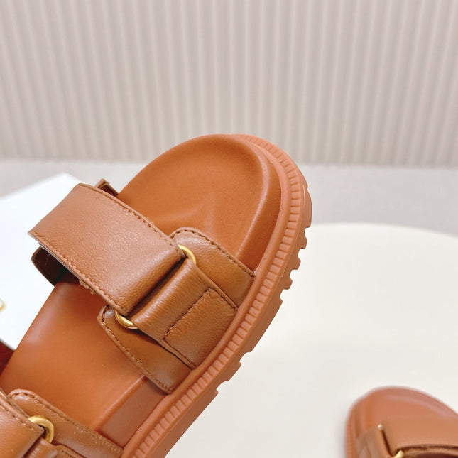 DIOR BACK-STRAP SANDALS 25S IN BRICK BROWN CALFSKIN WITH SILVER HARDWARE