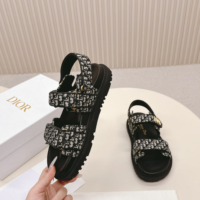 DIOR BACK-STRAP SANDALS 25S IN BLACK FABRIC AND CALFSKIN WITH GOLD HARDWARE