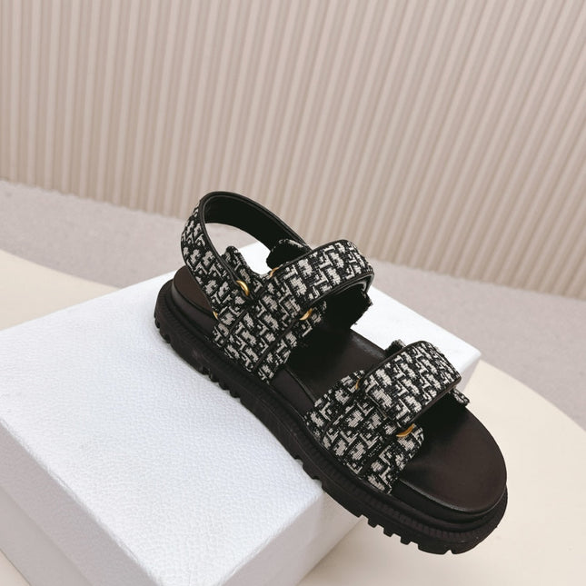 DIOR BACK-STRAP SANDALS 25S IN BLACK FABRIC AND CALFSKIN WITH GOLD HARDWARE