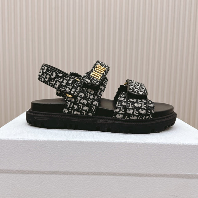 DIOR BACK-STRAP SANDALS 25S IN BLACK FABRIC AND CALFSKIN WITH GOLD HARDWARE