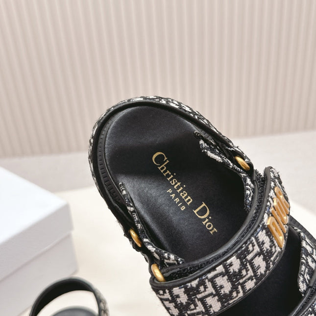 DIOR BACK-STRAP SANDALS 25S IN BLACK FABRIC AND CALFSKIN WITH GOLD HARDWARE