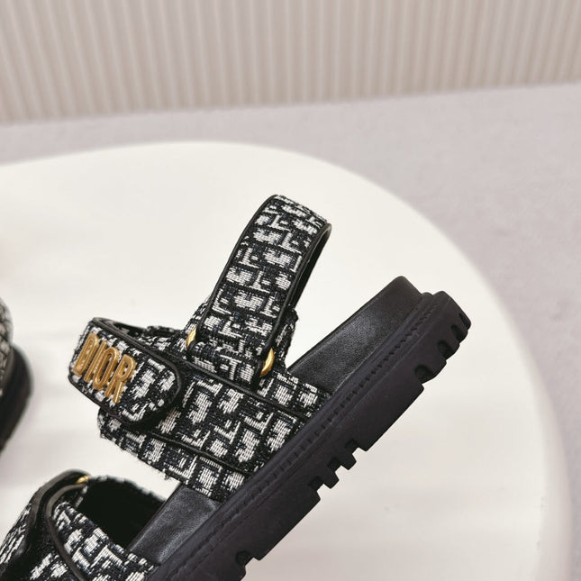 DIOR BACK-STRAP SANDALS 25S IN BLACK FABRIC AND CALFSKIN WITH GOLD HARDWARE