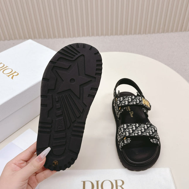DIOR BACK-STRAP SANDALS 25S IN BLACK FABRIC AND CALFSKIN WITH GOLD HARDWARE