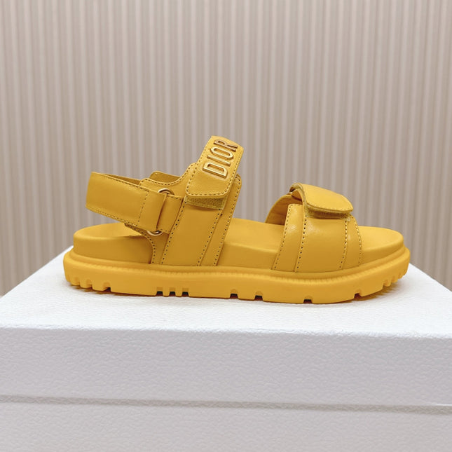DIOR BACK-STRAP SANDALS 25S IN YELLOW CALFSKIN WITH GOLD HARDWARE