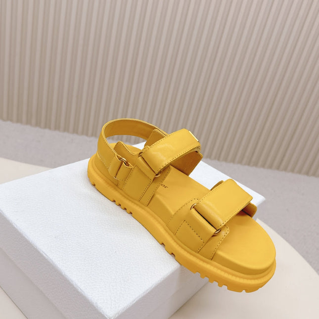 DIOR BACK-STRAP SANDALS 25S IN YELLOW CALFSKIN WITH GOLD HARDWARE