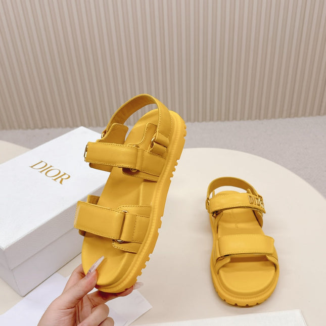 DIOR BACK-STRAP SANDALS 25S IN YELLOW CALFSKIN WITH GOLD HARDWARE