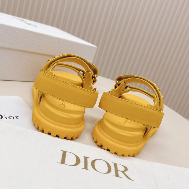 DIOR BACK-STRAP SANDALS 25S IN YELLOW CALFSKIN WITH GOLD HARDWARE