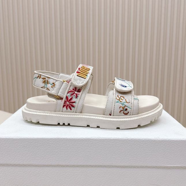 DIOR BACK-STRAP SANDALS 25S IN CREAM WHITE CALFSKIN EMBROIDERED WITH PETITES FLEURS