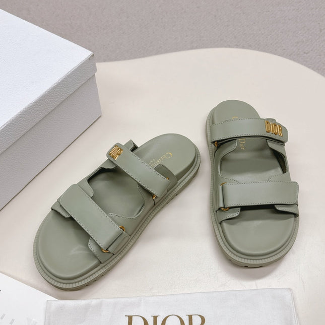 DIOR CLASSIC DOUBLE-STRAP SLIDES 25S IN LIGHT MOSS GREEN CALFSKIN