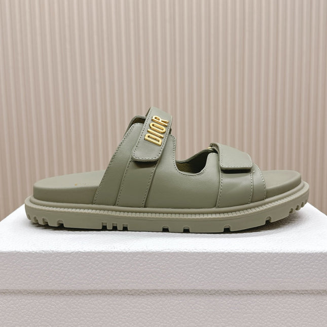 DIOR CLASSIC DOUBLE-STRAP SLIDES 25S IN LIGHT MOSS GREEN CALFSKIN