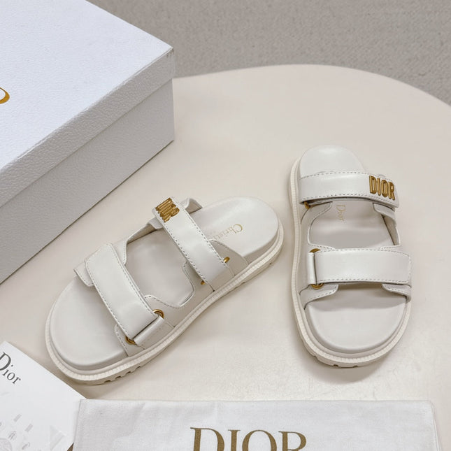 DIOR CLASSIC DOUBLE-STRAP SLIDES 25S IN CREAM WHITE CALFSKIN