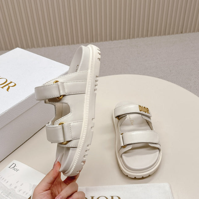 DIOR CLASSIC DOUBLE-STRAP SLIDES 25S IN CREAM WHITE CALFSKIN