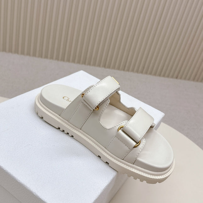 DIOR CLASSIC DOUBLE-STRAP SLIDES 25S IN CREAM WHITE CALFSKIN