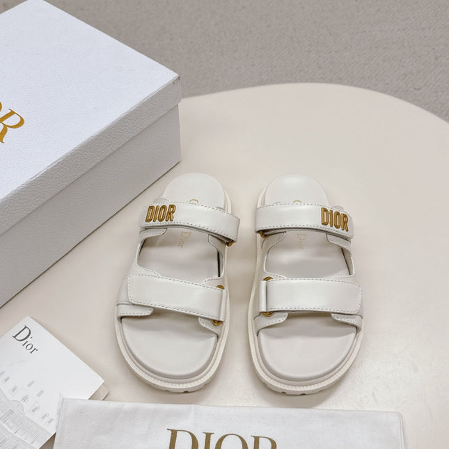 DIOR CLASSIC DOUBLE-STRAP SLIDES 25S IN CREAM WHITE CALFSKIN