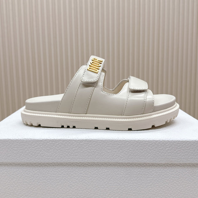 DIOR CLASSIC DOUBLE-STRAP SLIDES 25S IN CREAM WHITE CALFSKIN