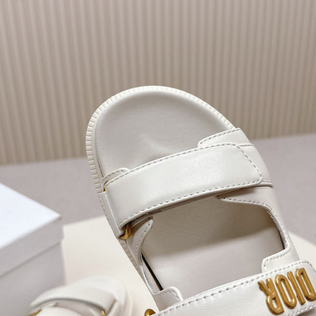DIOR CLASSIC DOUBLE-STRAP SLIDES 25S IN CREAM WHITE CALFSKIN