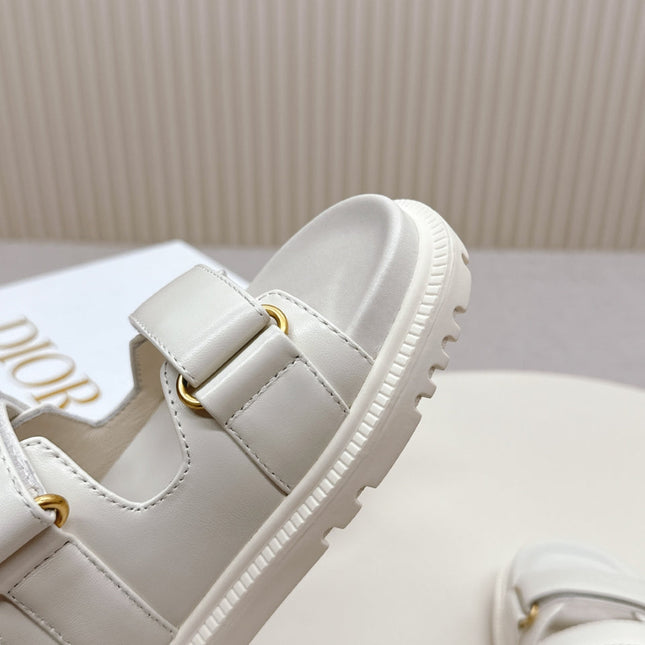 DIOR CLASSIC DOUBLE-STRAP SLIDES 25S IN CREAM WHITE CALFSKIN