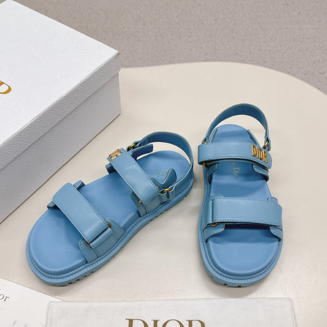 DIOR BACK-STRAP SANDALS 25S IN OCEAN BLUE CALFSKIN WITH GOLD HARDWARE