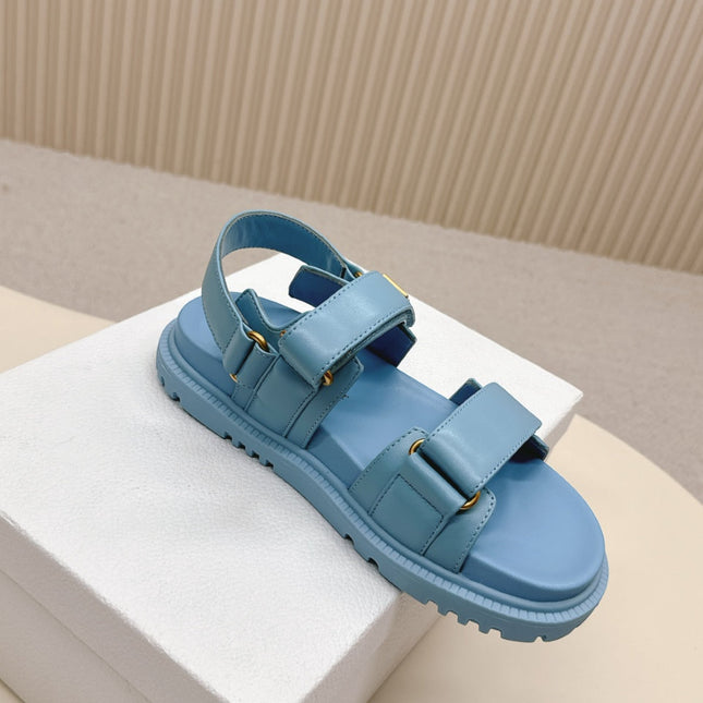 DIOR BACK-STRAP SANDALS 25S IN OCEAN BLUE CALFSKIN WITH GOLD HARDWARE