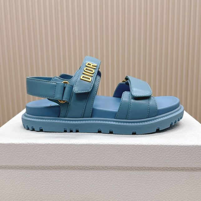 DIOR BACK-STRAP SANDALS 25S IN OCEAN BLUE CALFSKIN WITH GOLD HARDWARE