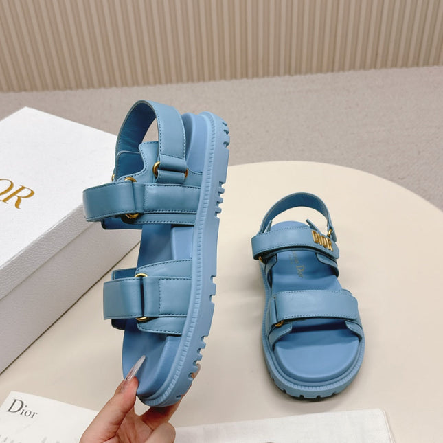 DIOR BACK-STRAP SANDALS 25S IN OCEAN BLUE CALFSKIN WITH GOLD HARDWARE