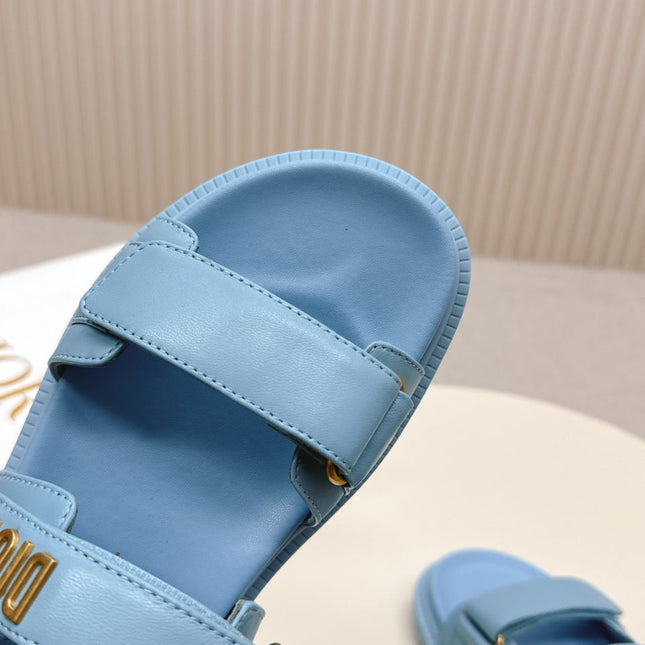 DIOR BACK-STRAP SANDALS 25S IN OCEAN BLUE CALFSKIN WITH GOLD HARDWARE