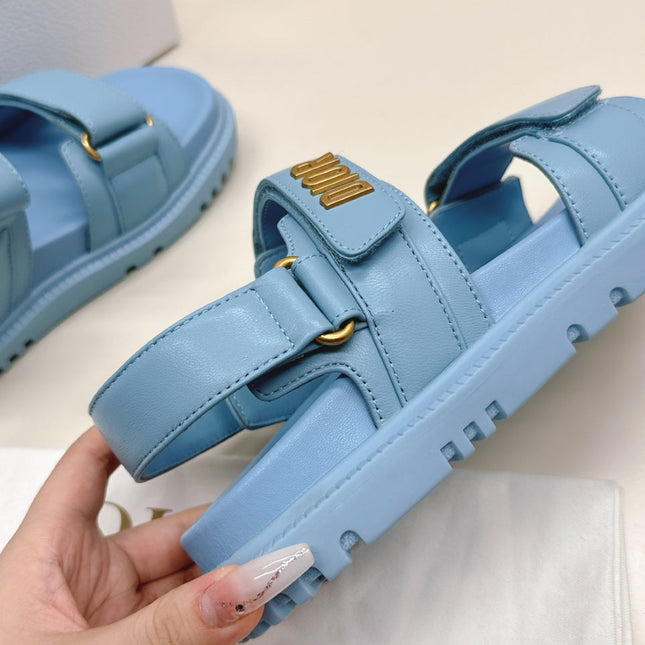 DIOR BACK-STRAP SANDALS 25S IN OCEAN BLUE CALFSKIN WITH GOLD HARDWARE