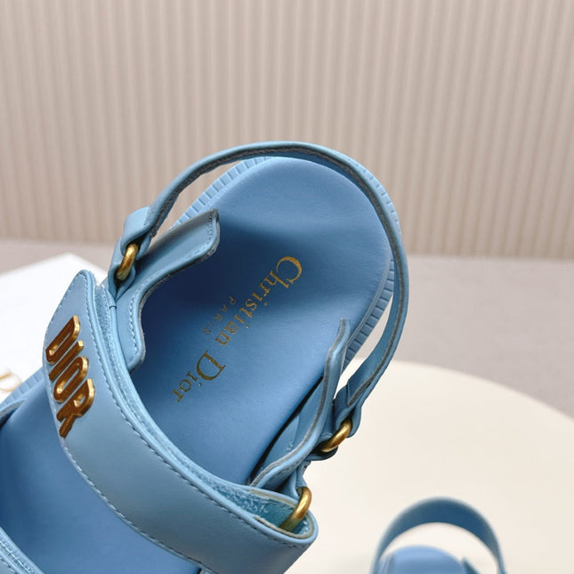 DIOR BACK-STRAP SANDALS 25S IN OCEAN BLUE CALFSKIN WITH GOLD HARDWARE