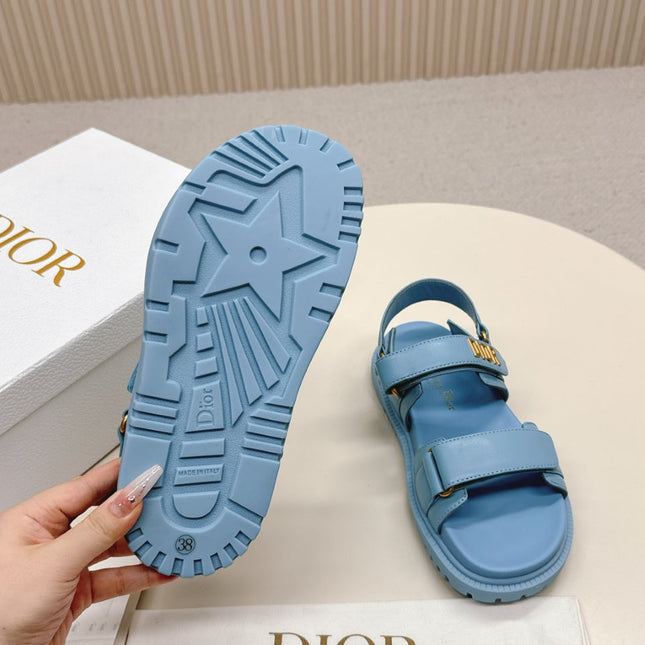 DIOR BACK-STRAP SANDALS 25S IN OCEAN BLUE CALFSKIN WITH GOLD HARDWARE