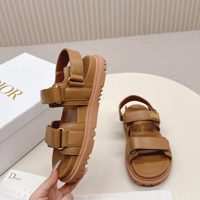 DIOR BACK-STRAP SANDALS 25S IN BROWN CALFSKIN WITH GOLD HARDWARE