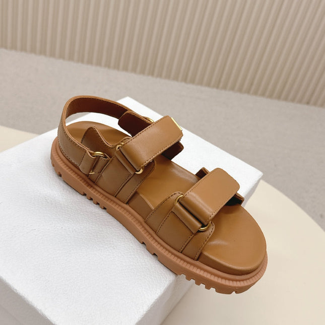 DIOR BACK-STRAP SANDALS 25S IN BROWN CALFSKIN WITH GOLD HARDWARE
