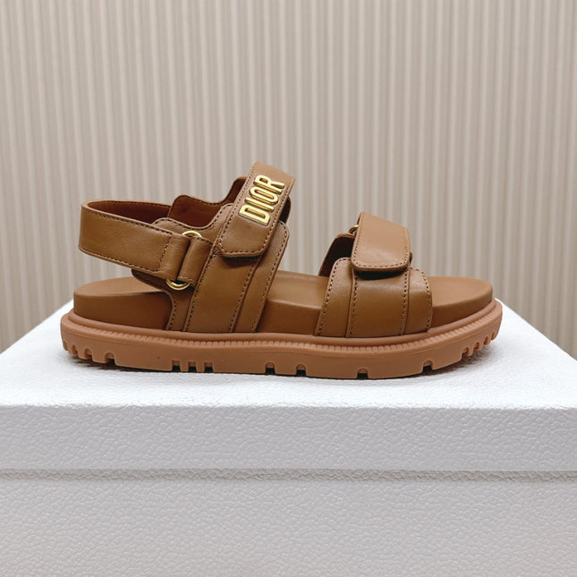 DIOR BACK-STRAP SANDALS 25S IN BROWN CALFSKIN WITH GOLD HARDWARE