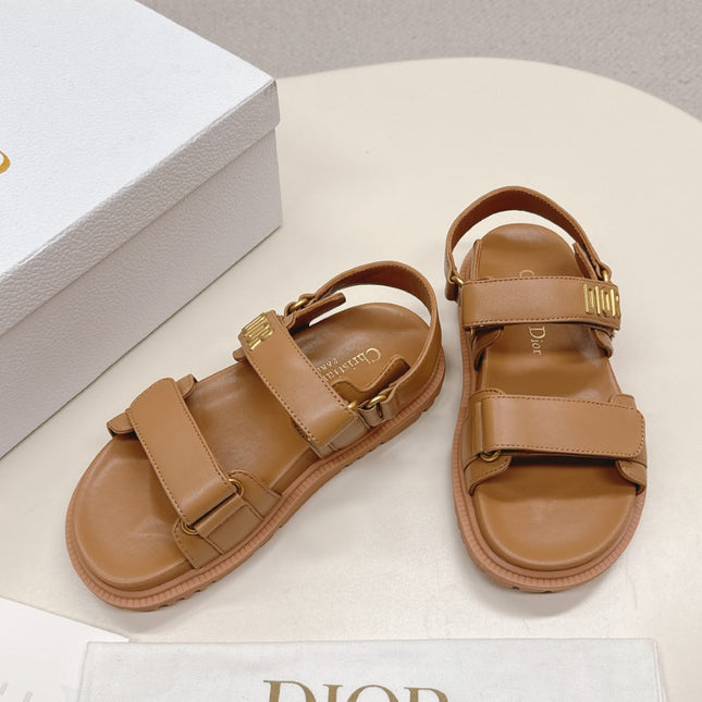 DIOR BACK-STRAP SANDALS 25S IN BROWN CALFSKIN WITH GOLD HARDWARE