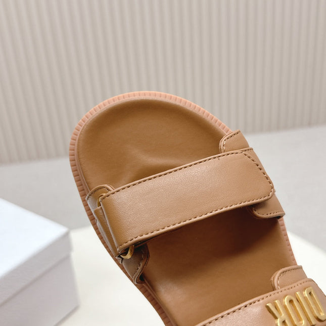 DIOR BACK-STRAP SANDALS 25S IN BROWN CALFSKIN WITH GOLD HARDWARE