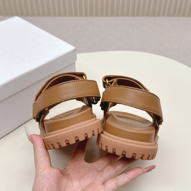 DIOR BACK-STRAP SANDALS 25S IN BROWN CALFSKIN WITH GOLD HARDWARE