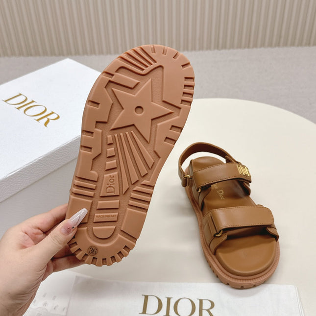 DIOR BACK-STRAP SANDALS 25S IN BROWN CALFSKIN WITH GOLD HARDWARE