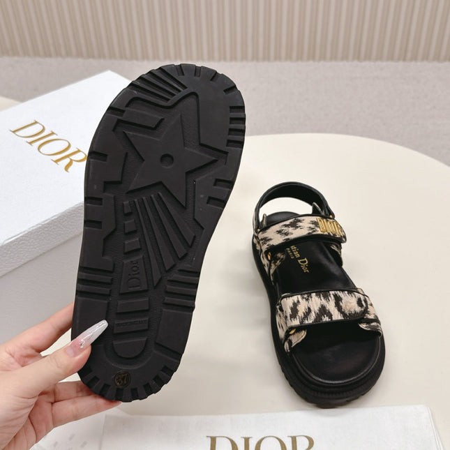 DIOR BACK-STRAP SANDALS 25S IN BLACK MIX LEOPARD PRINT FABRIC AND CALFSKIN WITH GOLD HARDWARE